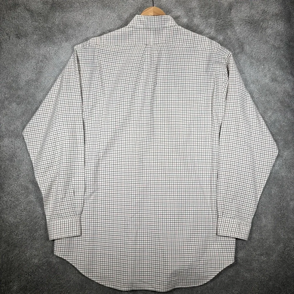 Vintage Polo Ralph Lauren Blaire Shirt Mens L Ivory Plaid Long Sleeve Pocket 90s